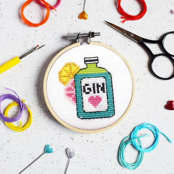 'GIN TIME' Mini Cross Stitch